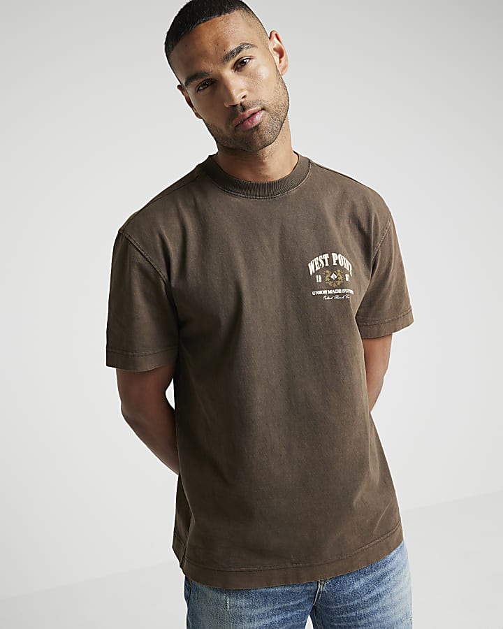 Brown regular fit west point graphic t-shirt