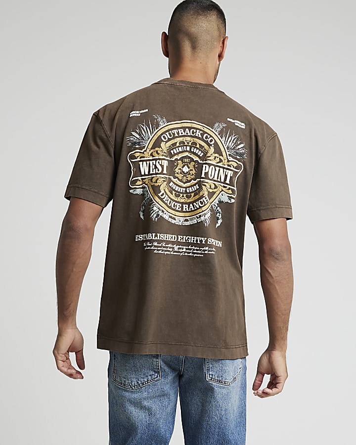 Brown regular fit west point graphic t-shirt