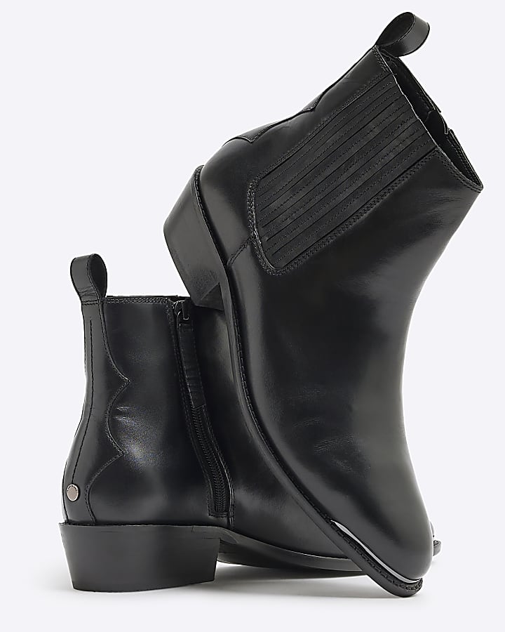 Black Leather Western Boots