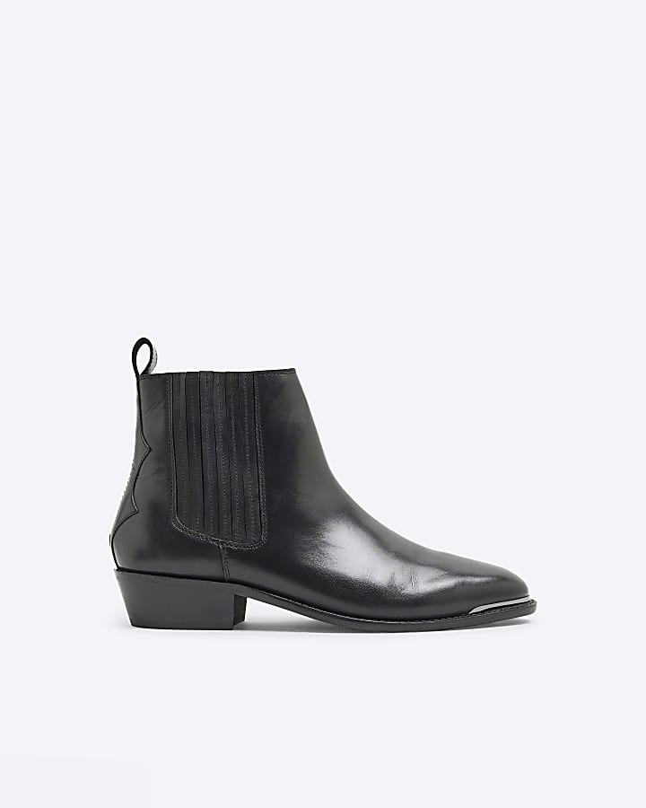 Black Leather Western Boots