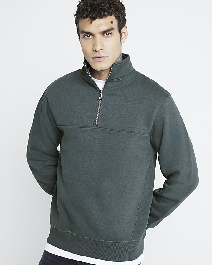 Green regular zip funnel sweatshirt