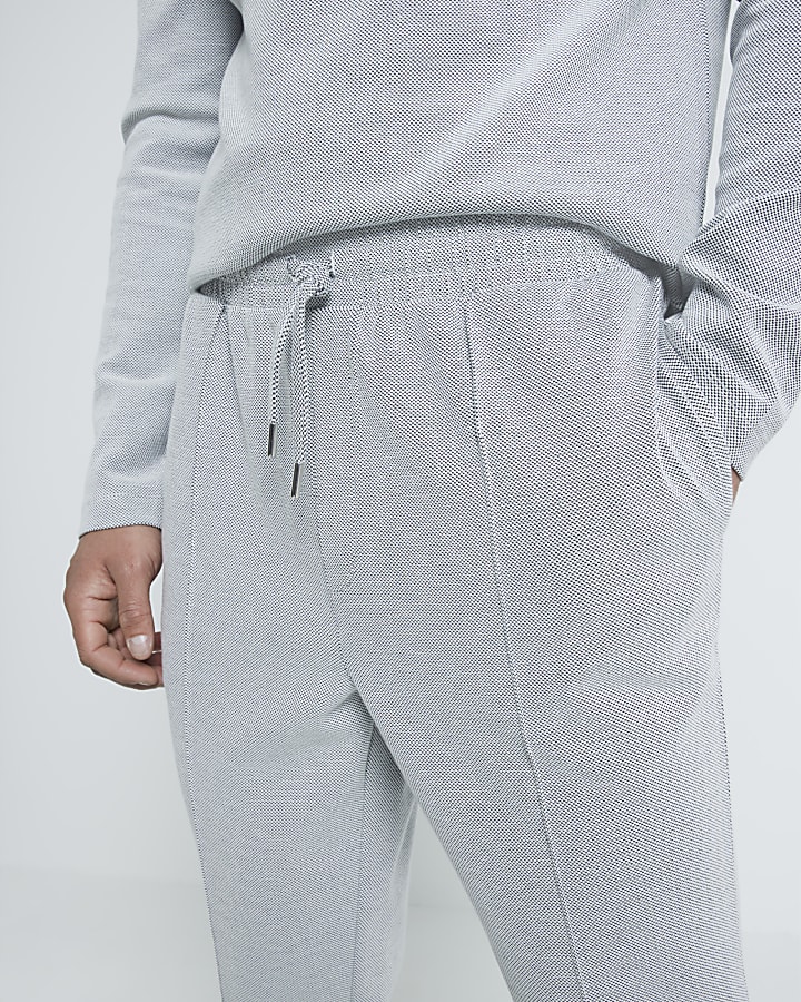 Grey Pique Textured Slim Fit Joggers