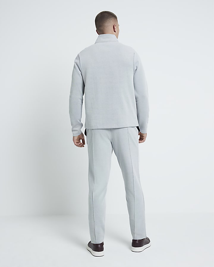 Grey Pique Textured Slim Fit Joggers