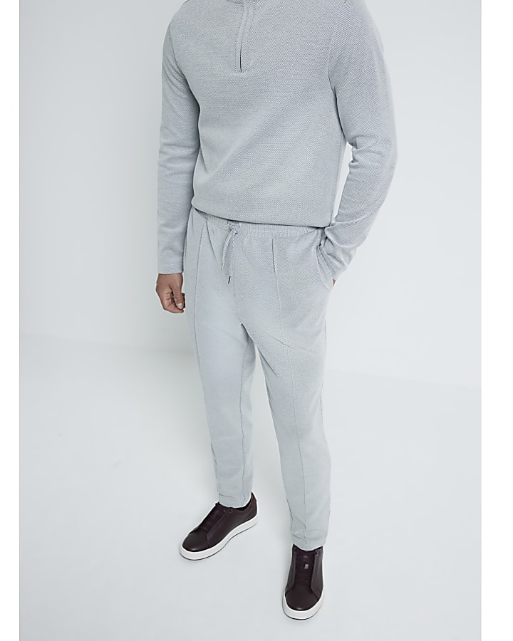 Grey Pique Textured Slim Fit Joggers