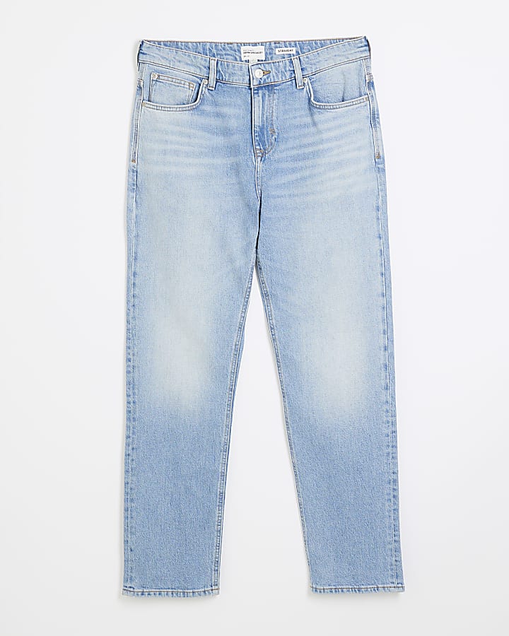 Blue Denim Straight Leg Jeans
