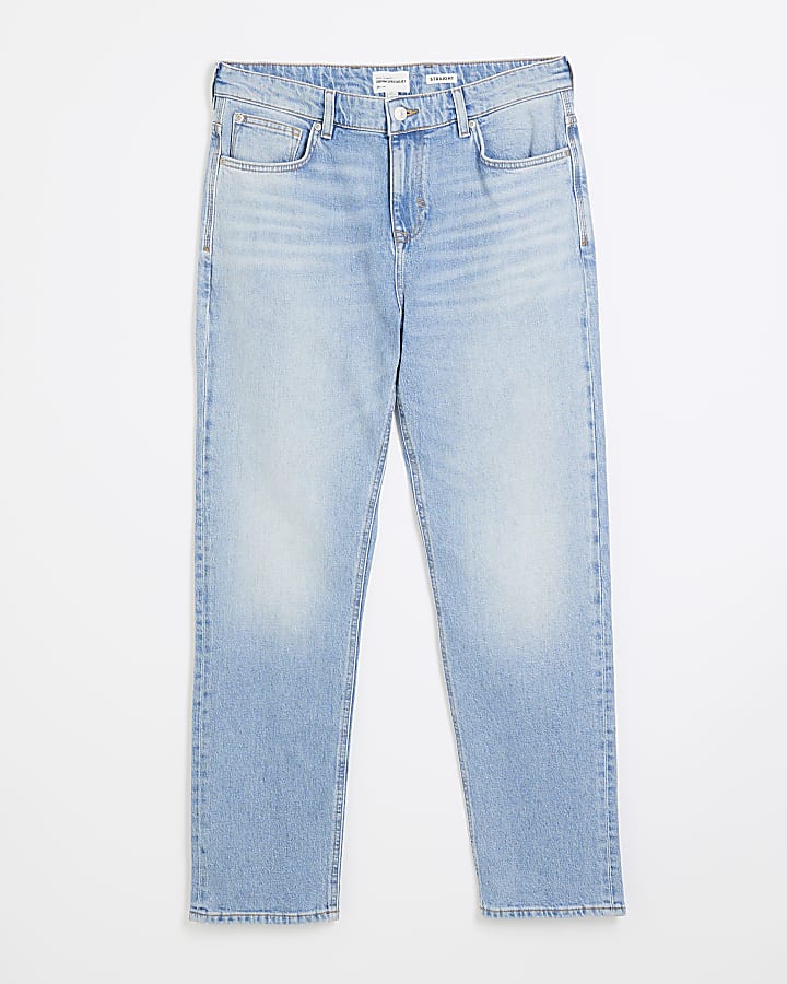 Blue Denim Straight Leg Jeans