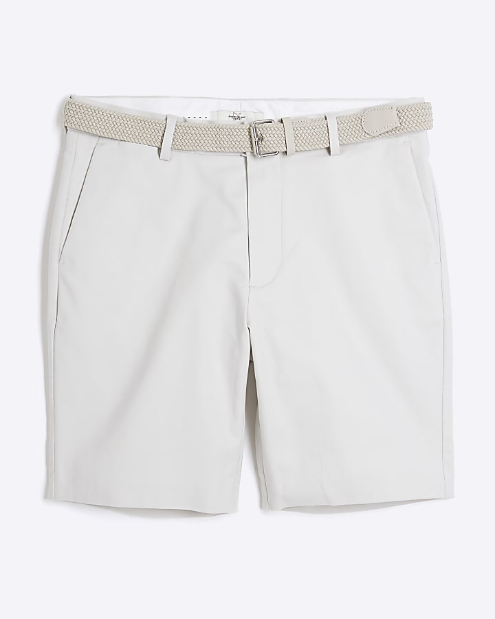 Beige Belted Chino Shorts