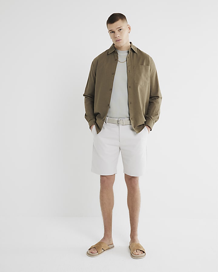 Beige Belted Chino Shorts