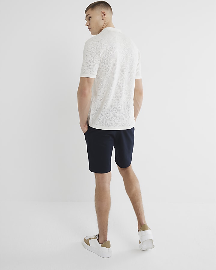 Navy Belted Chino Shorts