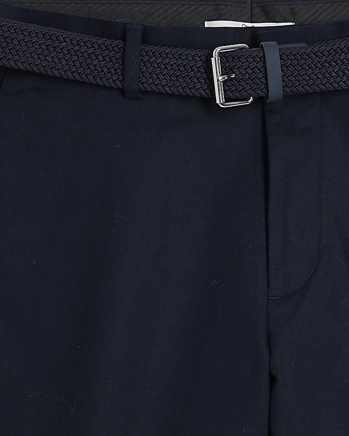 Navy Belted Chino Shorts