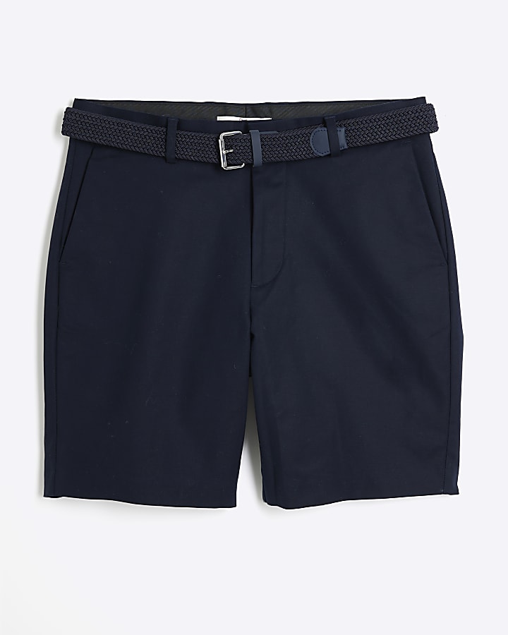 Navy Belted Chino Shorts