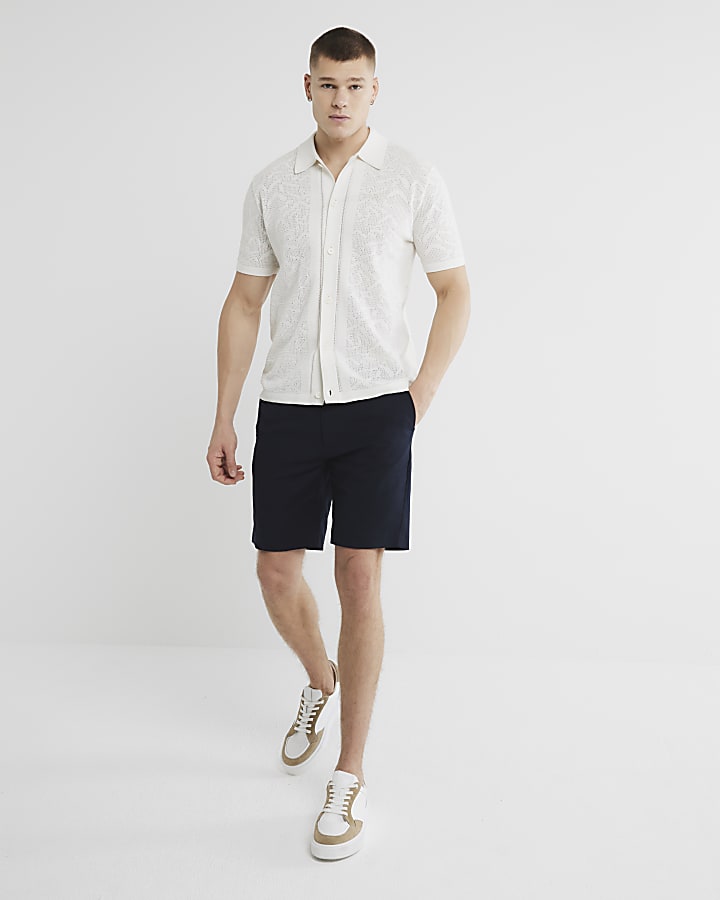 Navy Belted Chino Shorts