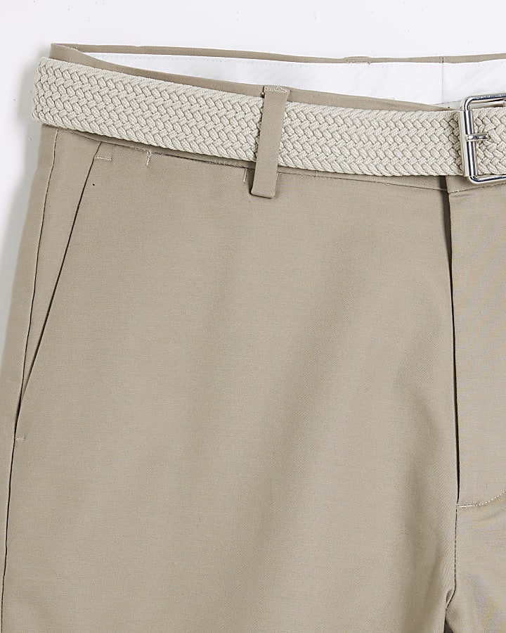 Beige Belted Chino Shorts