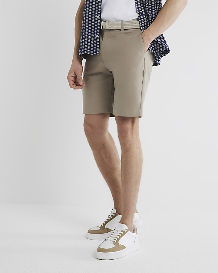 Beige Belted Chino Shorts