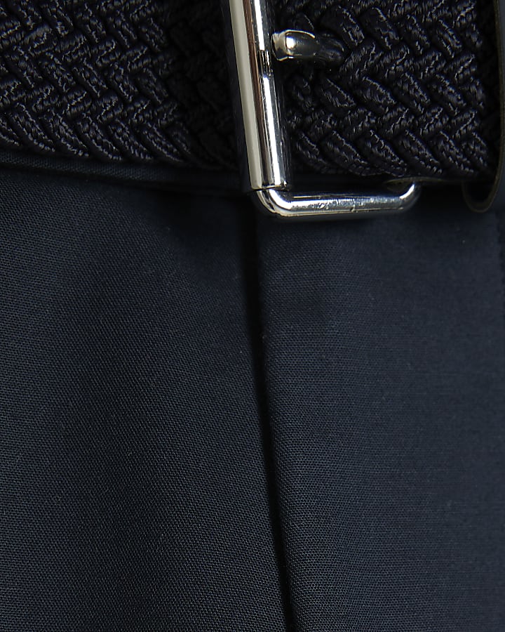 Navy Slim Fit Belted Chino Trousers