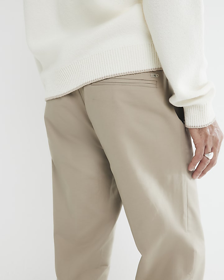 Beige Slim Fit Belted Chinos