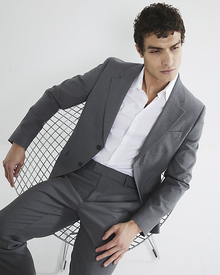 Grey Stretch Skinny Suit Jacket