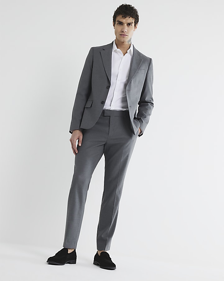 Grey Stretch Skinny Fit Suit Trousers