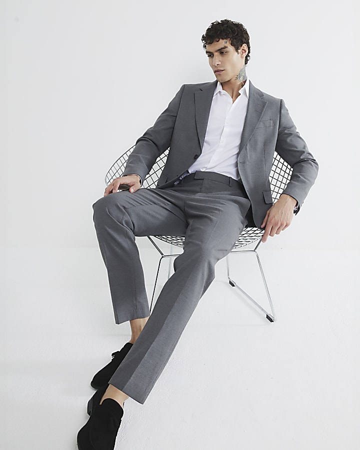 Grey Stretch Skinny Fit Suit Trousers