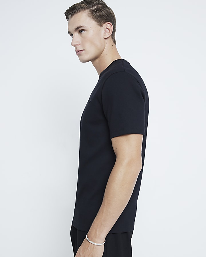 Black Slim Fit Pique T-Shirt