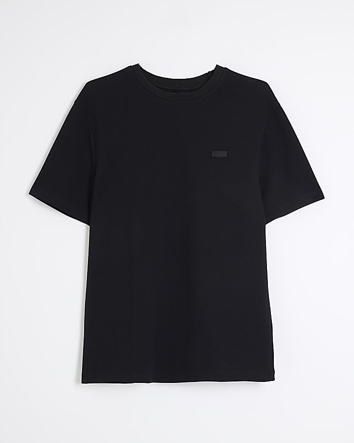 Black Slim Fit Pique T-Shirt