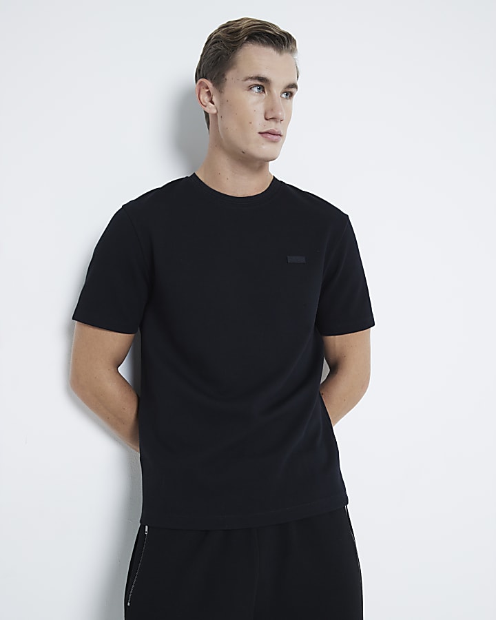 Black Slim Fit Pique T-Shirt