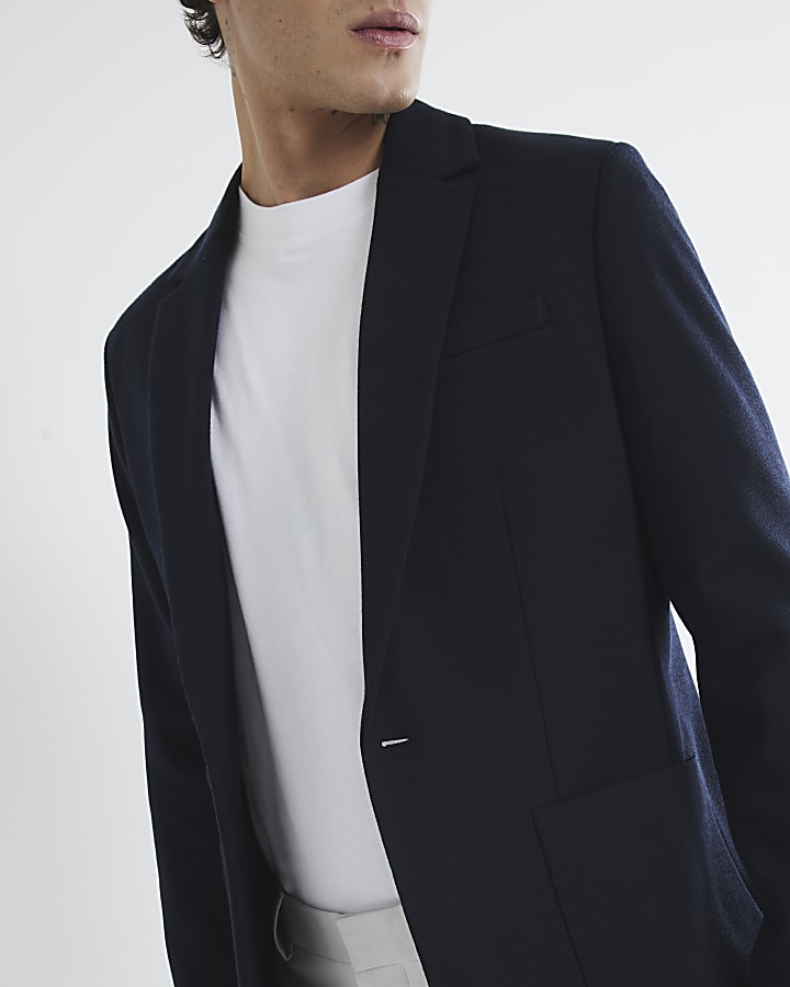 Navy Slim Fit Jersey Blazer