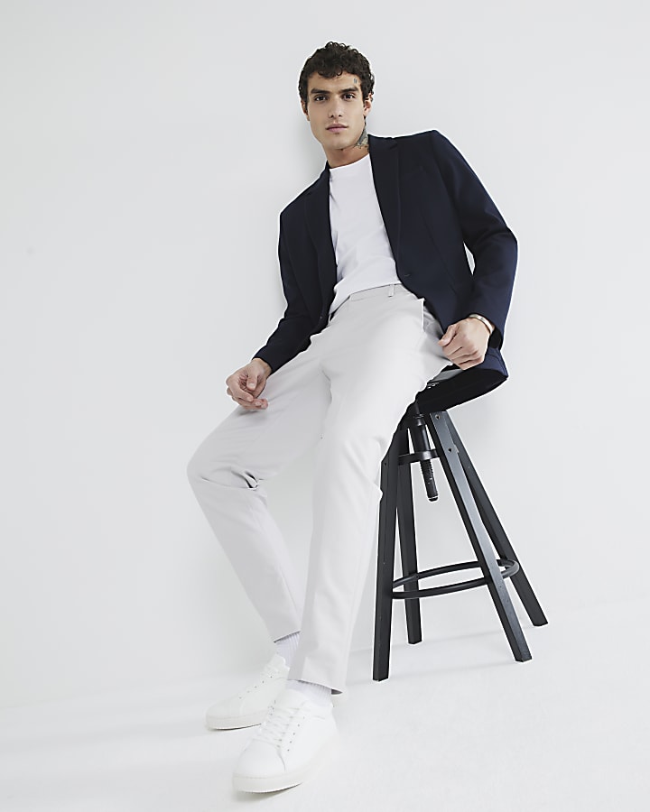 Navy Slim Fit Jersey Blazer