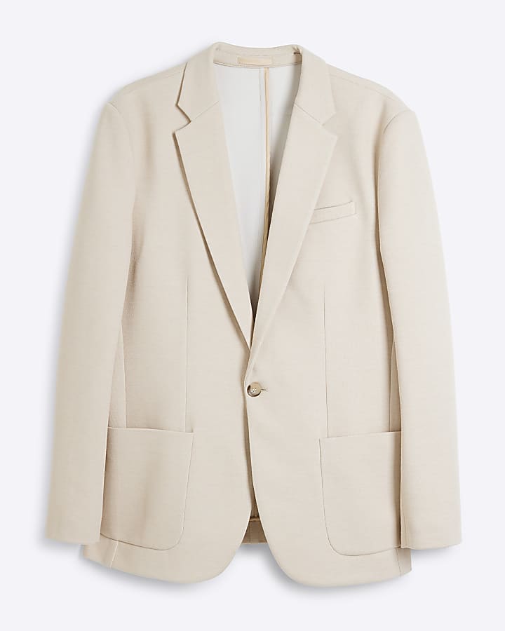 Beige Slim Fit Jersey Blazer