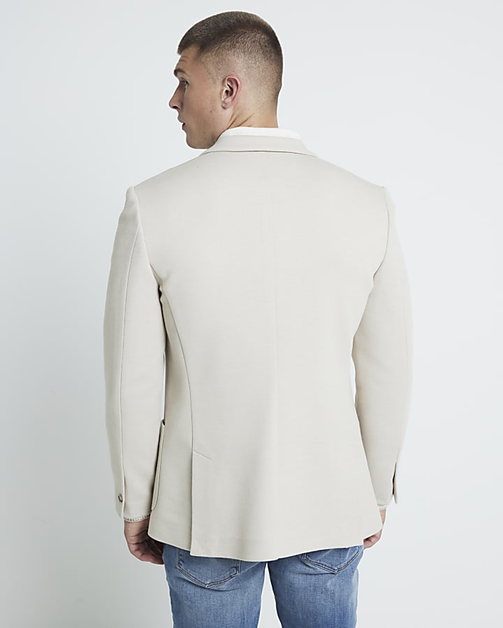 Beige Slim Fit Jersey Blazer