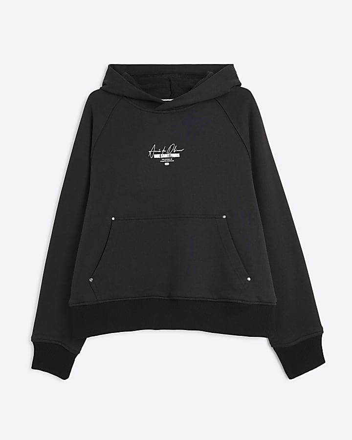 Black Long Sleeved Textured Hoodie