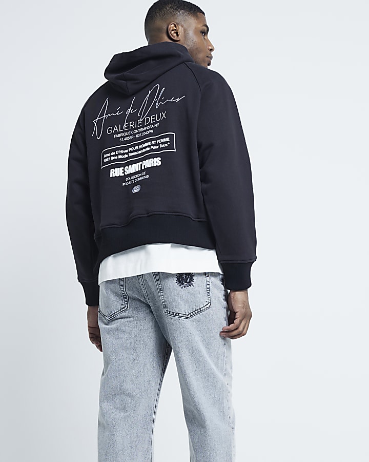 Black Long Sleeved Textured Hoodie