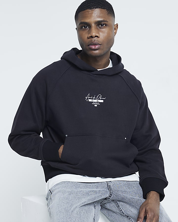 Black Long Sleeved Textured Hoodie