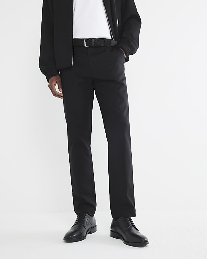 Black Slim Fit Belted Chino Trousers