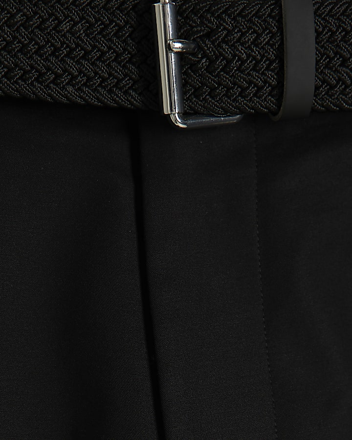 Black Slim Fit Belted Chino Trousers