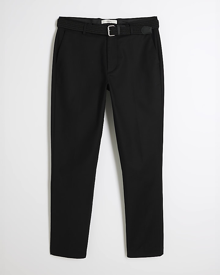 Black Slim Fit Belted Chino Trousers