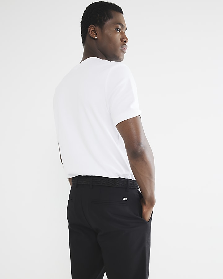 Black Slim Fit Belted Chino Trousers