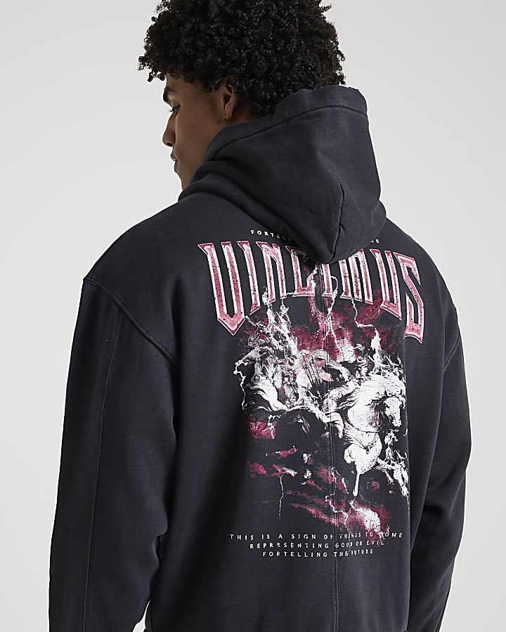 Black oversized fit graphic hoodie