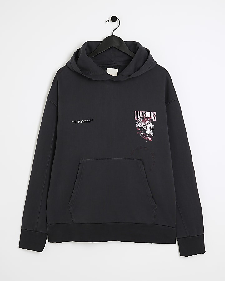 Black oversized fit graphic hoodie