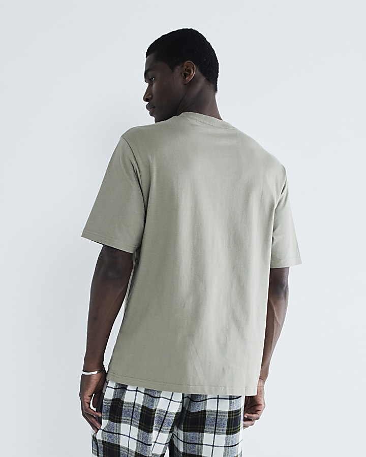 Green Woven T-Shirt And Check Pyjama Set