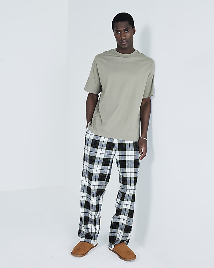 Green Woven T-Shirt And Check Pyjama Set