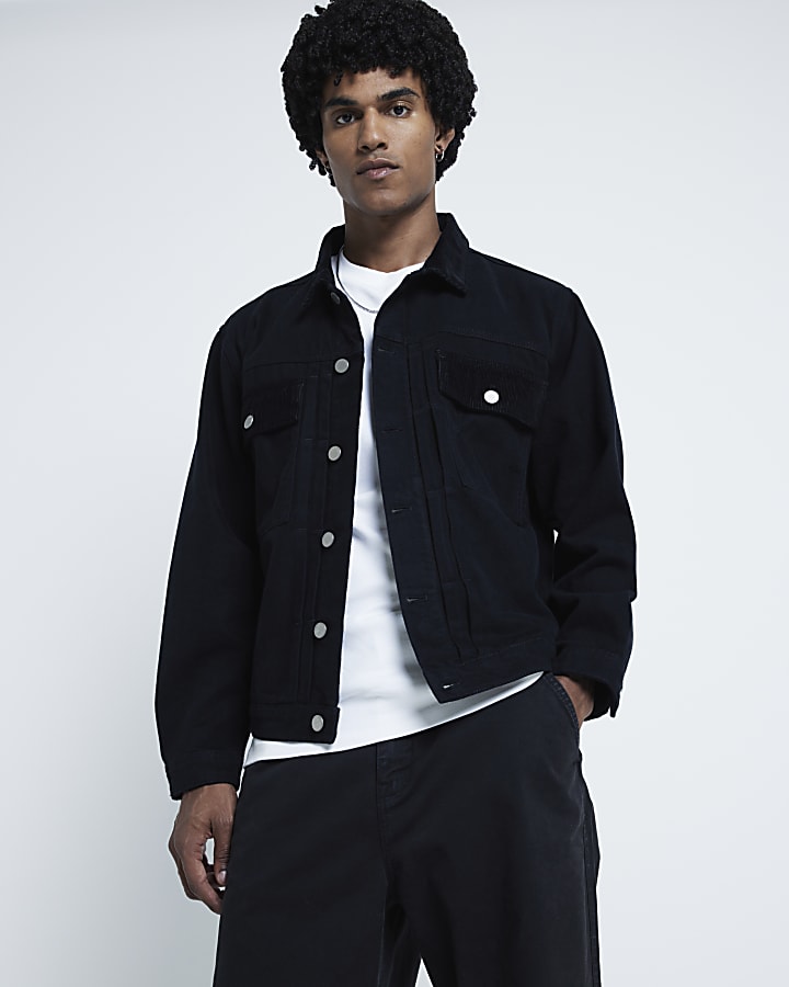 Black Regular Fit Cord Collar Jacket