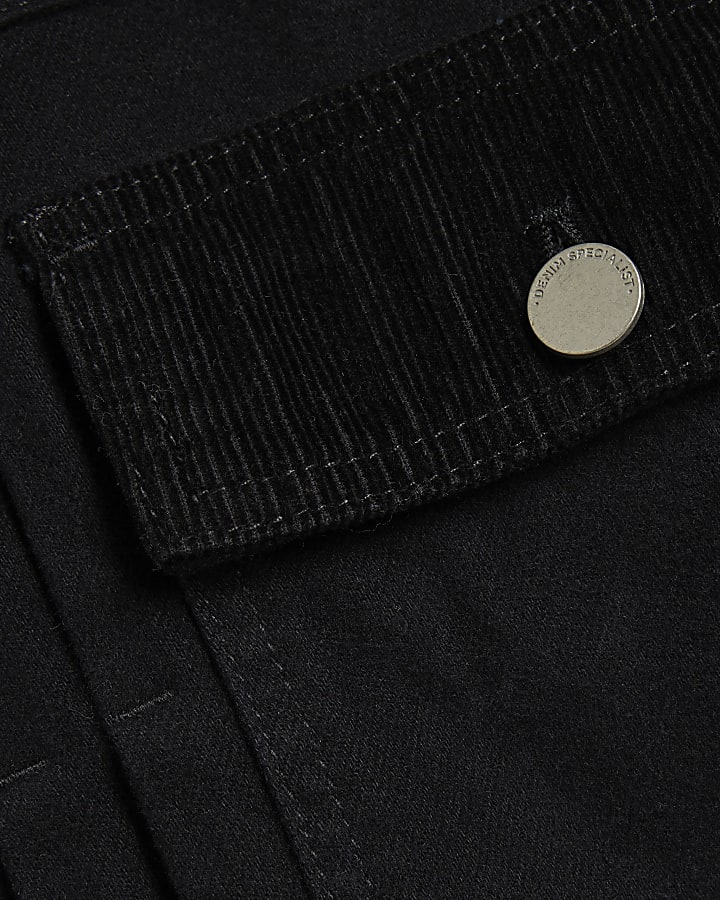 Black Regular Fit Cord Collar Jacket