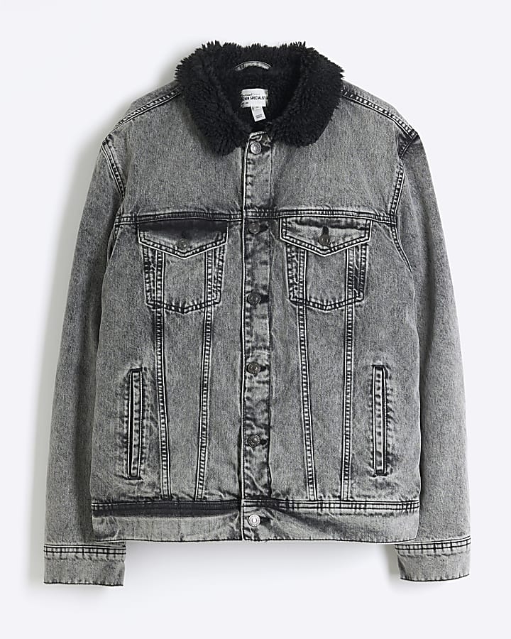 Grey Denim Borg Lined Jacket