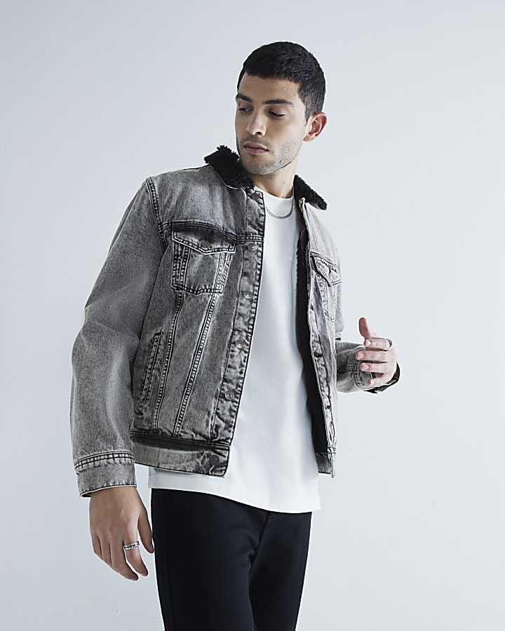 Grey Denim Borg Lined Jacket