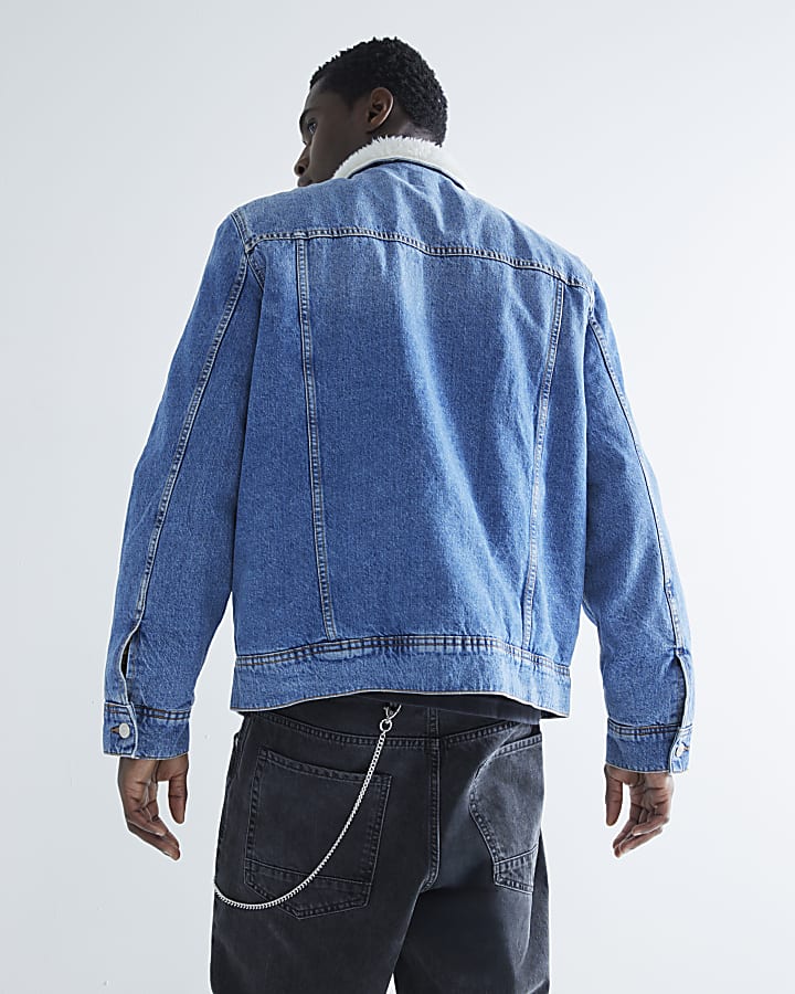 Blue Denim Borg Lined Collar Jacket