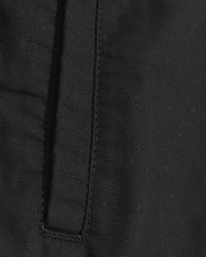 Black regular fit textured pull on shorts