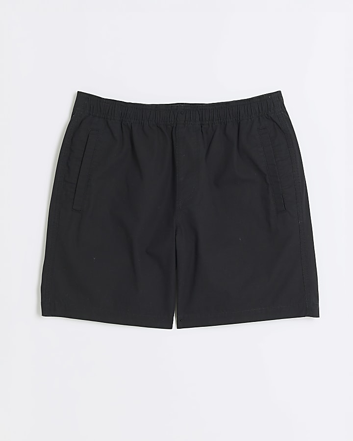 Black regular fit textured pull on shorts