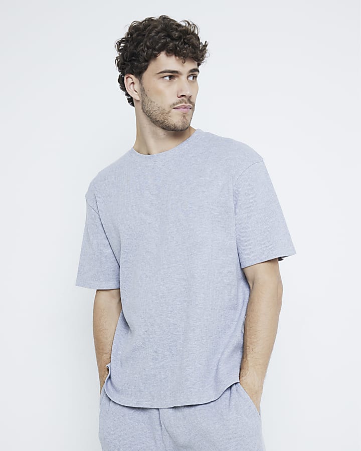 Grey Waffle T-Shirt And Trousers Pyjamas Set