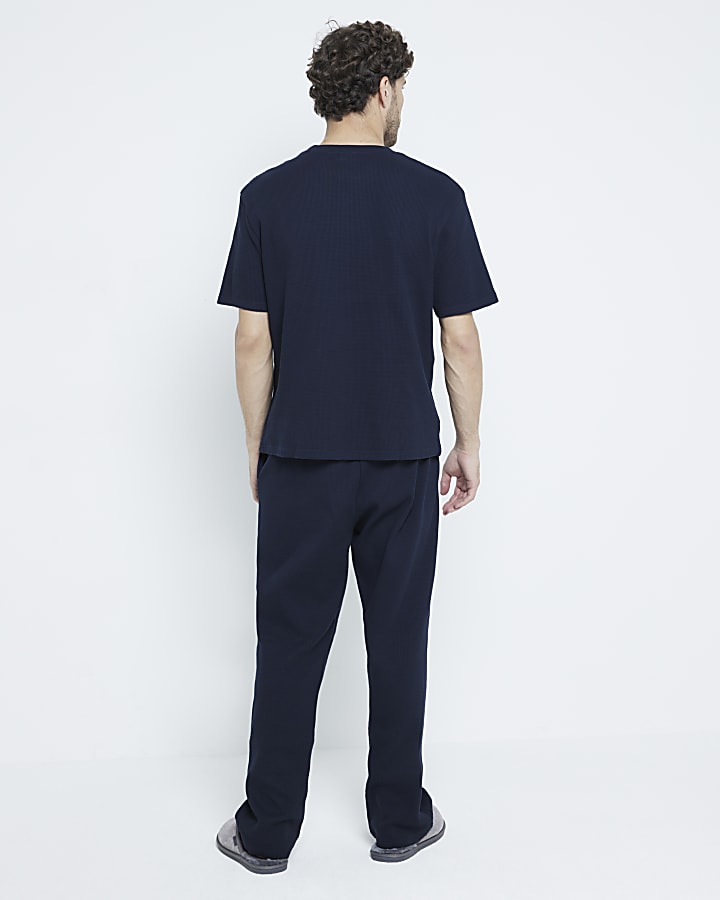 Navy Waffle T-Shirt And Trousers Pyjama Set